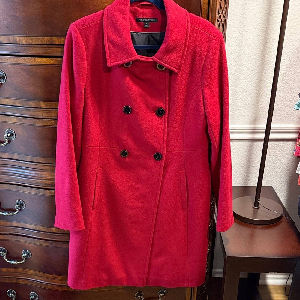 EUC Preston & York Gallery Vibrant Red Pea Coat, Size 12, worn once